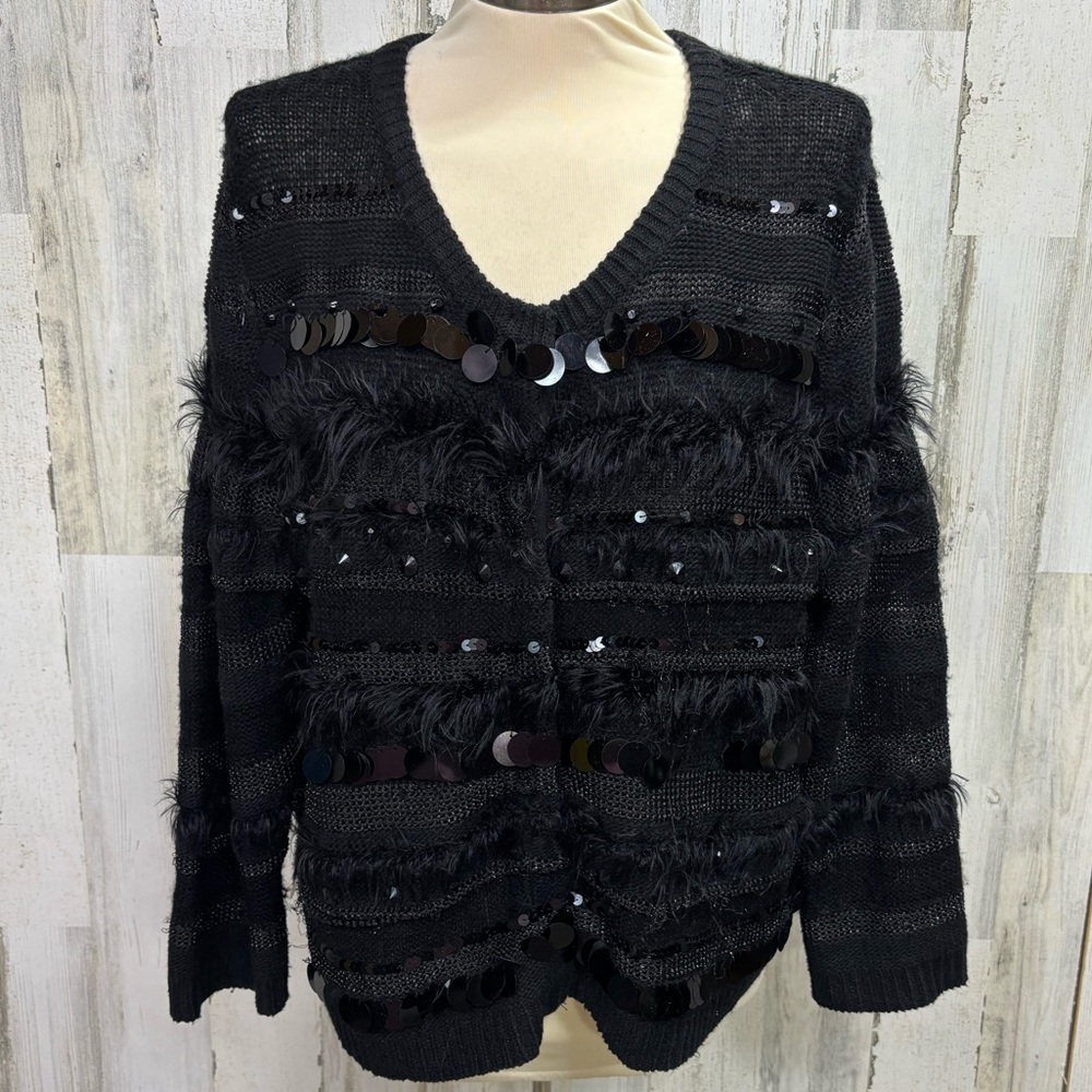 Ruby Rd. Black Sequin Embellished Cardigan Sweater‎